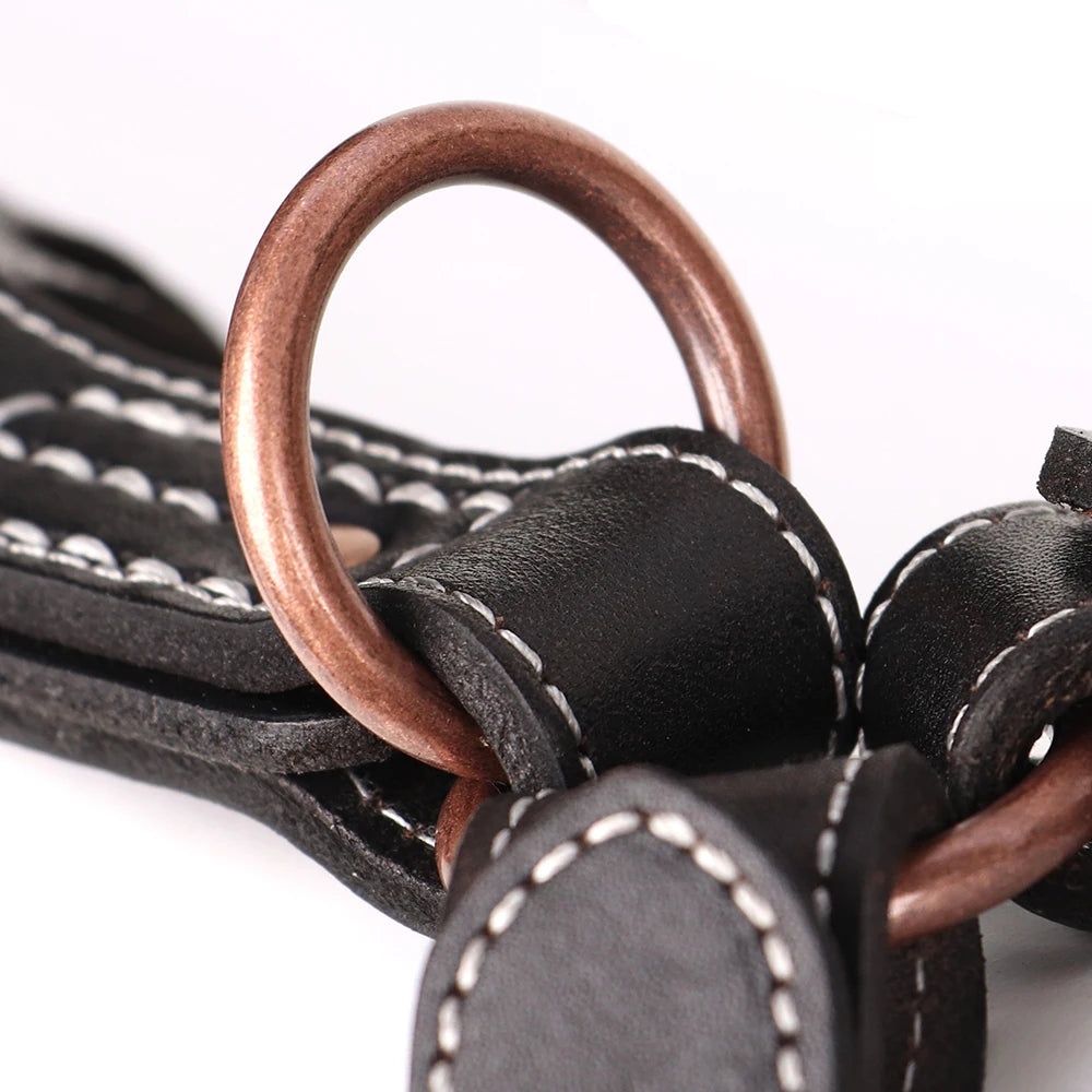 Leather Dog Harness L Adjustable Training Vest with Metal Accessories Black
