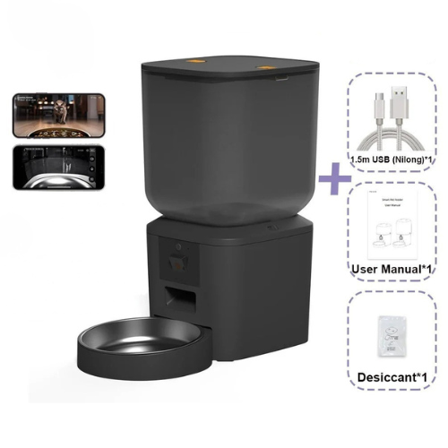 8L Smart Automatic Pet Feeder with HD Camera 5GHz WiFi Dual Stainless Steel Bowls Black
