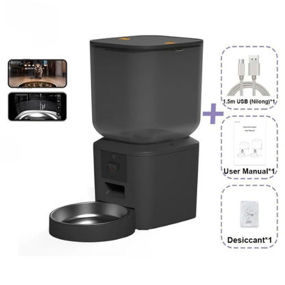 8L Smart Automatic Pet Feeder with HD Camera 5GHz WiFi Dual Stainless Steel Bowls Black