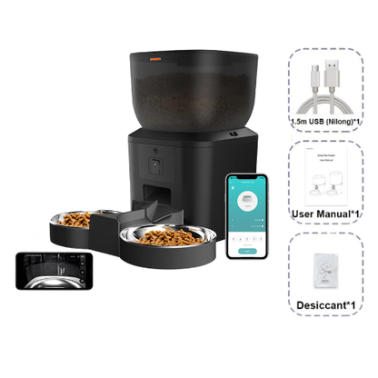4L Smart Automatic Pet Feeder with HD Camera 5GHz WiFi Dual Stainless Steel Bowls Black