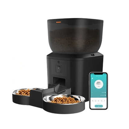 4L Smart Automatic Pet Feeder with HD Camera 5GHz WiFi Dual Stainless Steel Bowls Black