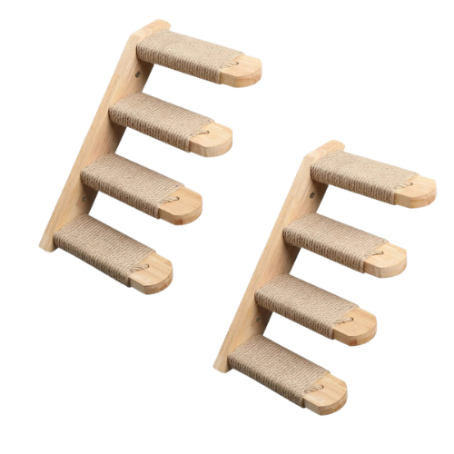 Wall Mounted Cat Climbing Stair Wooden Step with Sisal Rope 40 cm 2 pieces