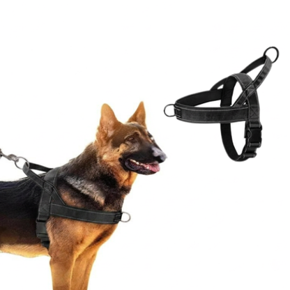 Dog Harness Adjustable Nylon with Handle and Two Leash Buckles XL Black