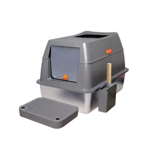 Extra Large Cat Litter Box with Lid Stainless Steel 65 L Capacity High Sides Semi Open or Fully Closed