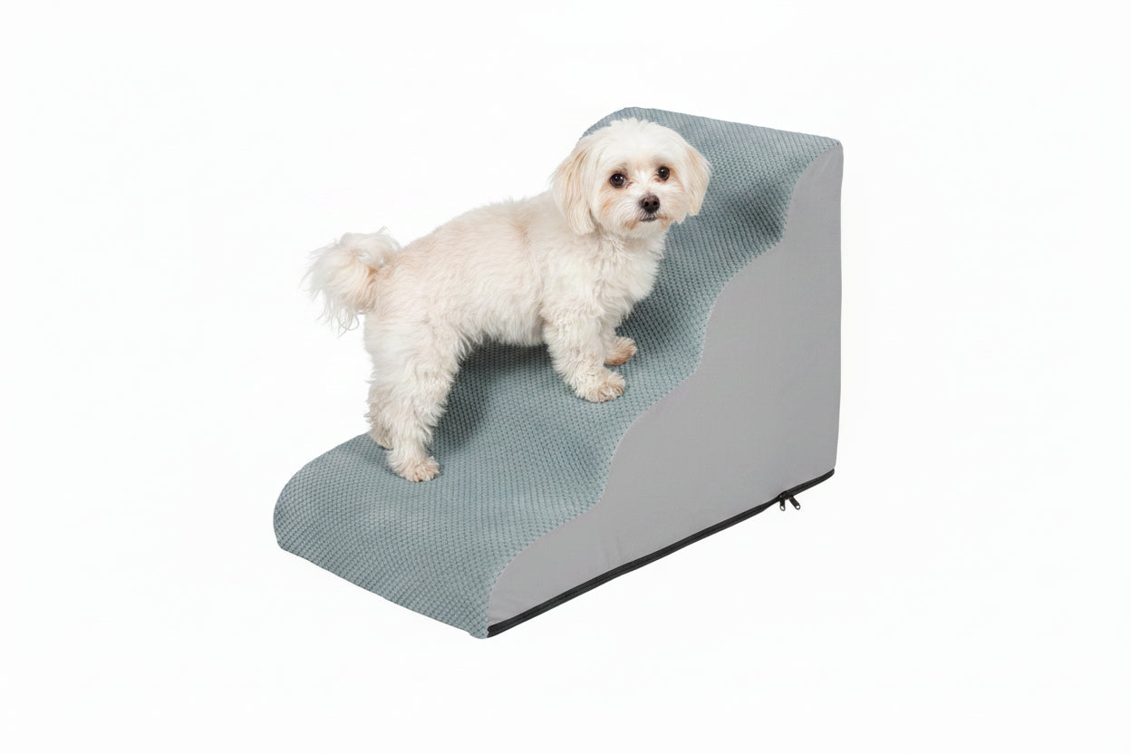 Pet Stairs 4 Steps High Density Sponge Foam with Removable Cover Grey 39 × 71 × 50 cm