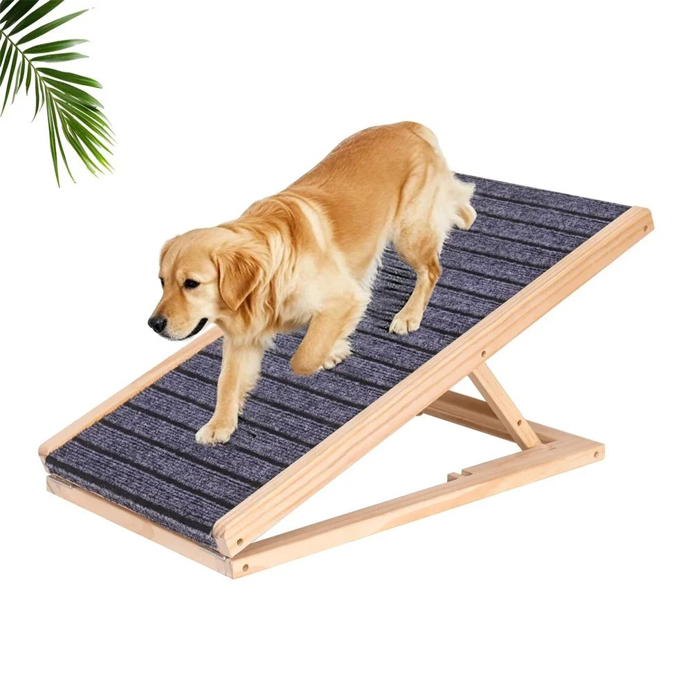 Foldable Pet Ramp Adjustable Height Wooden Ramp with Carpet Surface 45kg Capacity 100cm x 43 cm