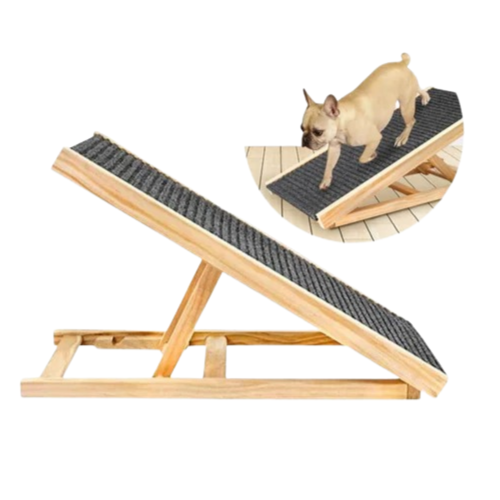 Foldable Pet Ramp Adjustable Height Wooden Ramp with Carpet Surface 45kg Capacity Small: 70 × 35 × (30–40) cm